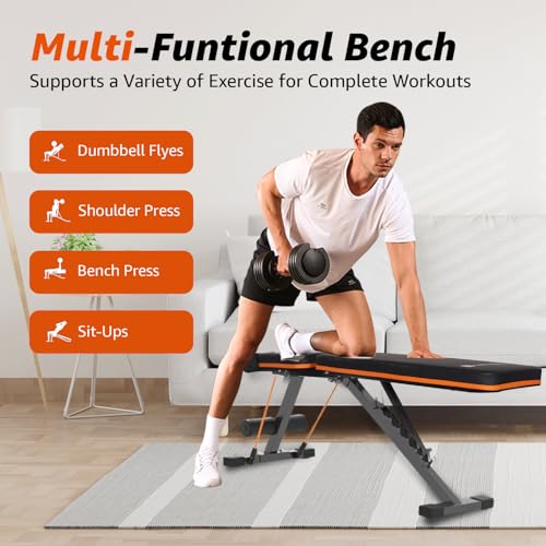 Image of MAXPRO MP-AB301 MAXBENCH Commercial Grade Adjustable And Foldable Gym Bench Incline,Decline & Flat 250 Kg Capacity Fitness Gym Bench with Resistance Ropes For Home Workout,Adjustable Strength Training Bench for Full Body Workout