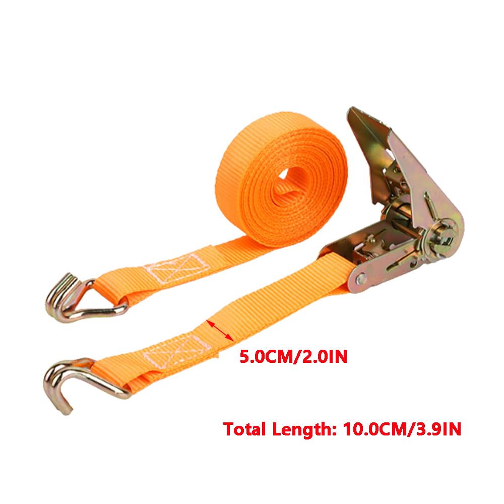 Cinghie a cricchetto con doppio gancio, cinghie di tensionamento regolabili per carichi pesanti, ispessimento arancione, 5 cm x 10 m, fissaggio con fibbia per camion, carico, moto, rimorchi,