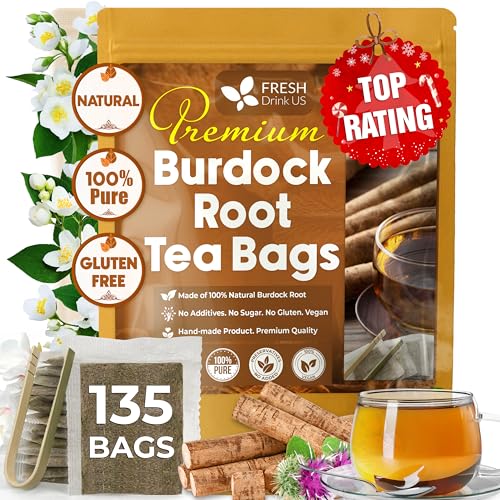 Image of FreshDrinkUS, Premium 135 Burdock Root Tea Bags, 100% Natural & Pure. Made with Natural Material Tea Bags. No Sugar, No Caffeine, No Gluten, Vegan.