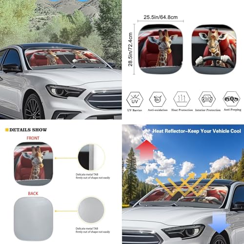 Image of Driving Giraffe Car Sun Shade for Windshield Foldable Sun Shade Car Window Baby 6 PCS Heat and UV Rays Blocker Easy Installation Auto Interior Protector