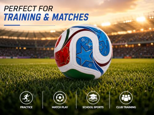Image of Official Size 5 Soccer Ball with Free Pump & Pin | Premium PVC Leather Football with Excellent Air Retention | Durable Training & Match Ball for Kids, Youth & Adults (WC26)