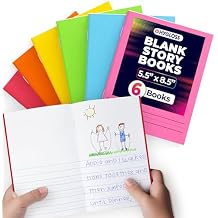 Hygloss Half Blank Books for Kids to Write Stories & Illustrate Bulk 6 Pack 5.5" x 8.5" A5 Primary Journal for Grades K-2, Preschool/Kindergarten Notebook with Picture Space 24 Pages, Colored
