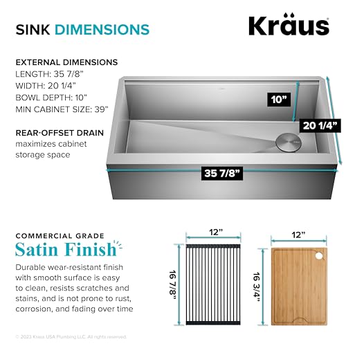 KRAUS Kore 36-Inch Modern Farmhouse Workstation 16 Gauge Single Bowl Stainless Steel Kitchen Sink with Accessories, KWF410-36 - image 5