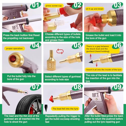 Image of 37 Pcs Mushroom Tire Plug Kit,Tire Plug Gun with 16 Plugs for Tubeless Tyre Punctures and Flats on Motorcycle,ATV,Trucks & Tractors,Fix a Flat Roadside Rapid Repair Set