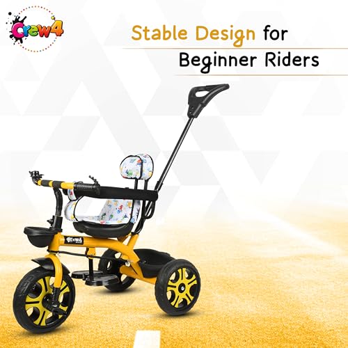 Image of Tricycle 1 Years to 5 Years with Removable Safety Guard and Parental Control Back Side Push Handle with Rubber Tyre for Kid's CR07 (Yellow 3)