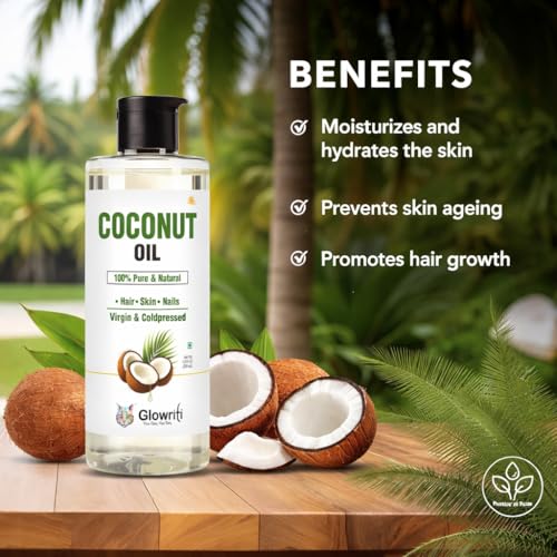 Image of Naturals Organic Cold pressed Coconut Oil, 200ml - Skin & Hair Moisturizer, Massage Oil, Carrier Oil for Essential Oils