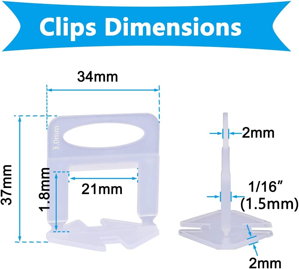 Tanzfrosch 1400 PCS Tile Leveling System Clips 1/16''(1.5mm) Tiles Leveler Spacers Tool for Professional Ceramic Tile and Stone Installation - - 