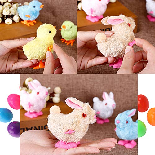 Acrice 6 Pack Easter Eggs Toy Filled with 6 Wind-Up Cute and Colorful Bunnies and Chick, Colorful Easter Plastic Eggs (6 Pack)