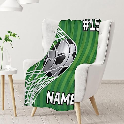 Mercuryelf Custom Soccer Blanket Gifts, 60"x80" Personalized Football Throw Blanket for Boys Mens, Cozy Lightweight Fleece Plush for Sofa Bed Room Decor