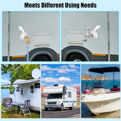 Image of OwnMy RV City Water Inlet with Check Valve Brass RV Water Inlet Connections with Hose Elbow Connector, RV City Water Fill Inlet Flange Replacement for Camper Marine Boat RV Trailer Accessories