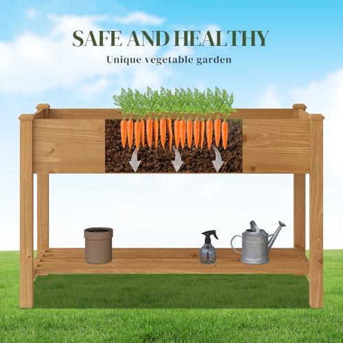 PULIJIAJU PL 48x24x30.5IN Raised Garden Bed with Legs Elevated Wooden Planter Box Stand Large Planter Stand Box for Fruits Vegetables Flowers Herbs w/Divider Liner (Brown-M) by PULIJIAJU - Used condition - Image 4