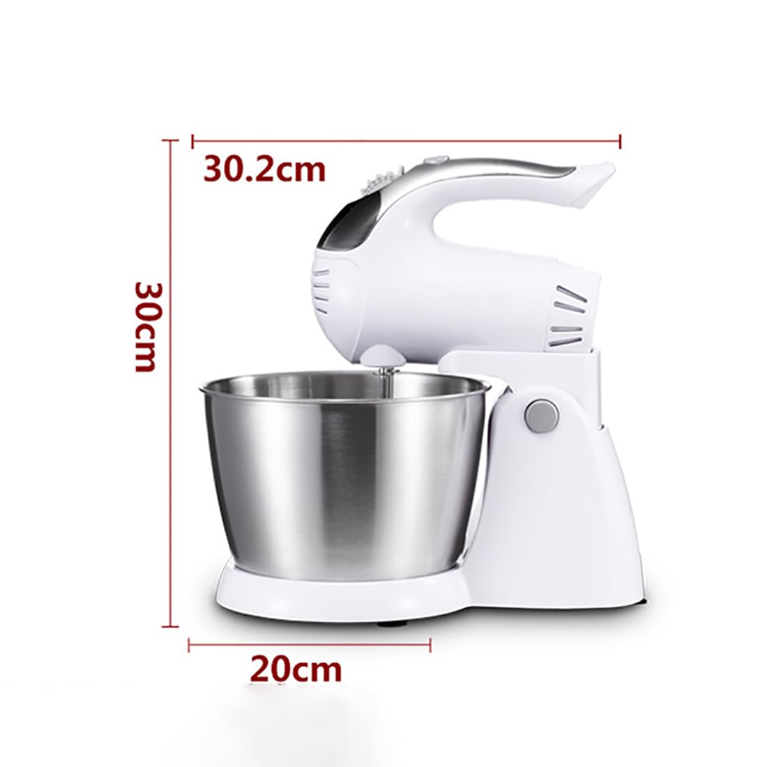 Batidora De Pie para Hornear, Batidora De Pie Eléctrica para Hornear, Batidora De Masa con Recipiente De 3 litros, Gancho para Masa, Batidor, Patas Antideslizantes, 5 Velocidades White