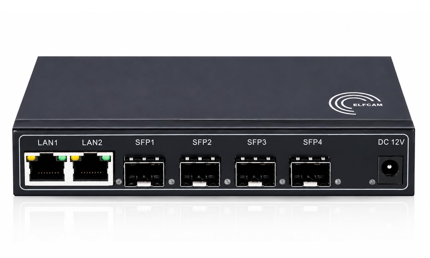 Elfcam® - Gigabit Switch con 4 x 1,25 Gigabit SFP Porte, 2 x 1,25 Gigabit Ethernet Porte ( RJ45 Ports 10M/100M/1000M ) , Plug & Play, Unmanaged ( 4 Porte SFP )