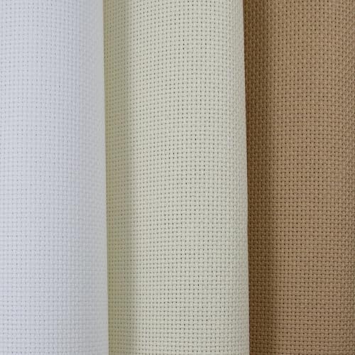 Image of KCS 3 pc of 15 inch x 18 inch(38cmx45cm) Counted Cross Stitch Cotton Aida Cloth Needlework Rolled Fabric Box,14CT,White+Cream+Khaki