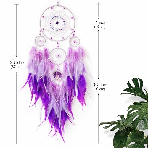 Dream Catchers,Large Dream Catcher Tree of Life Wall Decor,Adult Purple Boho Dream Catcher Wall Decor with Gemstone Hanging Ornament Girls Dorm Room Decor Festival Gift - Image 4