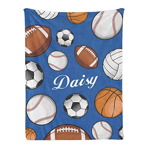 CUXWEOT Personalized Kids Fleece Blanket with Name Custom Sports Ball Baby Throw Blanket for Bed (30 x 40 inches)