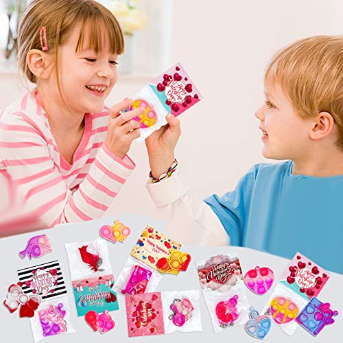 90Pcs Prefilled Valentines Cards With Pop Fidget Toys Bulk-Valentines Day Gifts For Kids,Valentine Exchange Gift For Classroom,School Party Favors For Kids,Mini Pop Keychain,Valentine's Day Prize Toys #TOP5