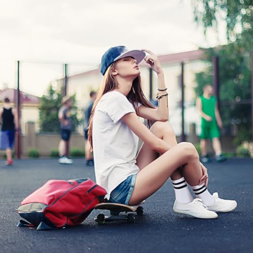 6-Pack Cotton Stripe Athletic Crew Socks. Extra Thick Cushioned Daily Comfortable Socks for Men & Women.3