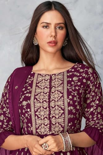 Image of Xomantic Fashion Magenta Georgette Embroidered And Resham Work Designer Salwar Kameez
