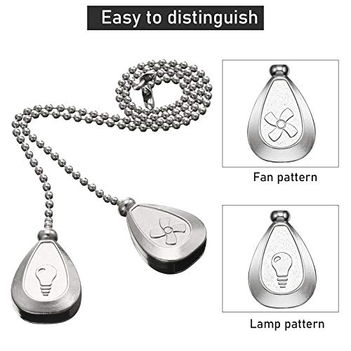 Image of Patelai 4 Pieces Ceiling Fan Pull Chain Extender Ornament 12 Inch Ceiling Pull Chain Extension Classic Drop Shaped Pendant Beaded Ball Cord for Fan light lamp decorative with Connector(Silver)