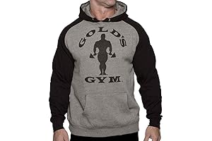 Gold's Gym Raglan Hoodie - Official Licensed (XXL, Gray Heather/Black) (XXL)
