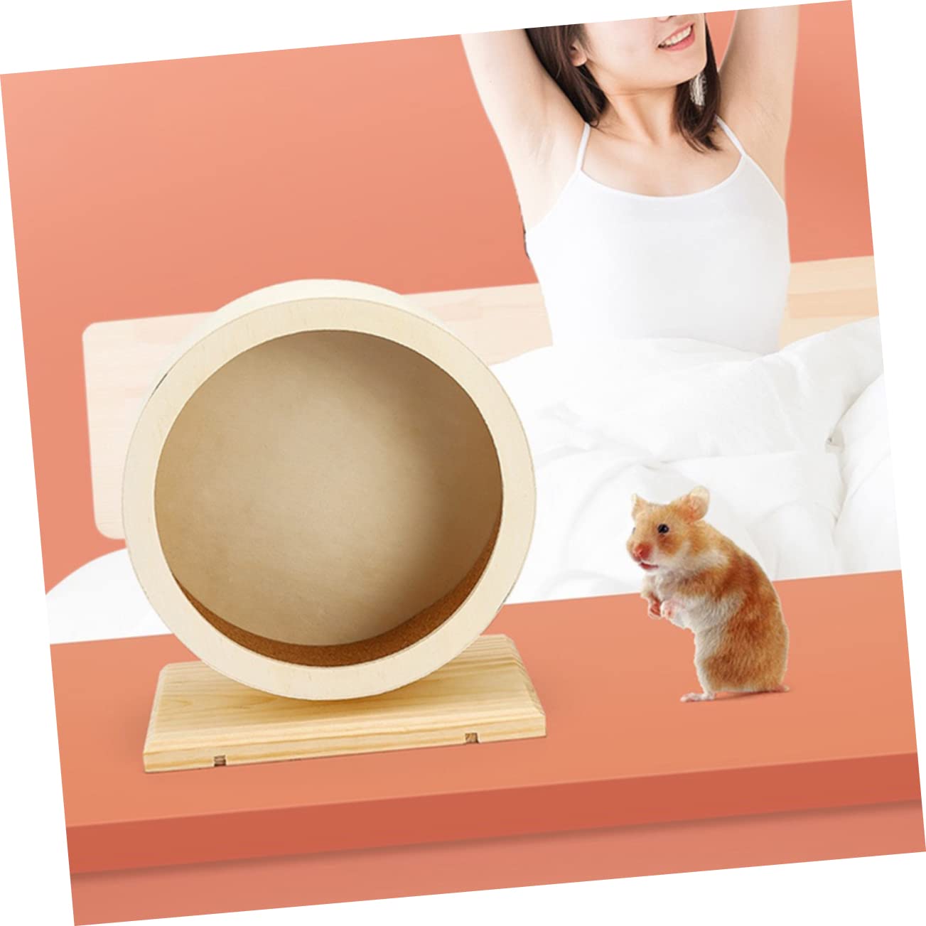 Housoutil Ruota in Legno Silenziosa Per Criceti e Piccoli Animali Giocattolo Fitness Antistress Per Cincillà e Porcellini d Esercizio Notturno Senza Rumore Misura Grande