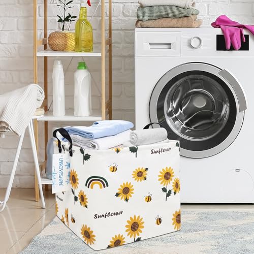 Image of Square Storage Baskets Children Shelves Gift Toy Organizer Room Sunflower | Laundry Hamper Collapse Canvas with Handles for Organizing Home Kitchen Children Toys Office Closet Shelf