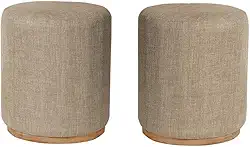 Kit Puff redondo grande, estofado base de madeira luxo (bege)