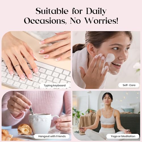 Image of Beetles French Tip Press On Nails-224 Pcs 7 Colors, Short Almond Classic Fake Nail Tips, Pastel Romance Macaron Soft Nails Gel False Nails Art DIY For Women