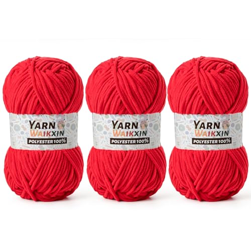 Image of 3 Pack Soft Chenille Yarn for Crocheting, Fluffy Chunky Crochet Yarn for Baby Blanket, (5.29oz /196.8yds) Fuzzy Velvet Yarn for Amigurumi&DIY Puzzle、Crafts、Scarf(3 Red)