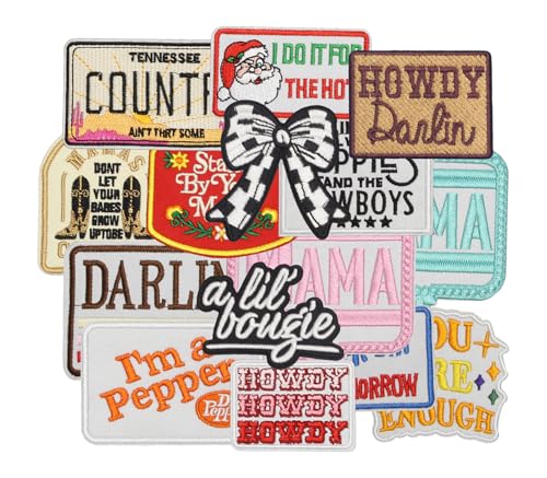 HEYTRCO 15PCS Country Western Embroidery Patches Iron On Applique Set Rustic Letter Boots Hat Designs for Jackets Vests Bags DIY Clothing