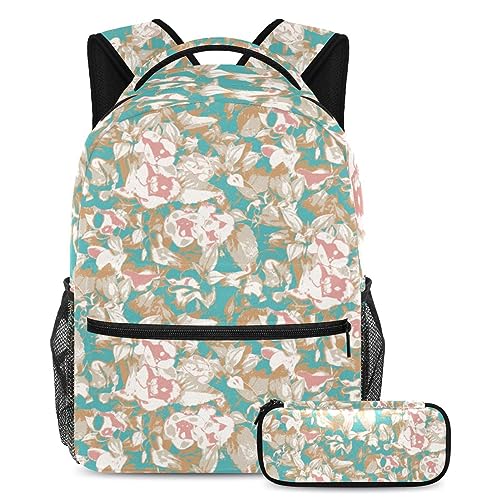 Sac à dos à fleurs avec trousse pour enfants et adolescents, lot de 2 sacs de voyage multicolores