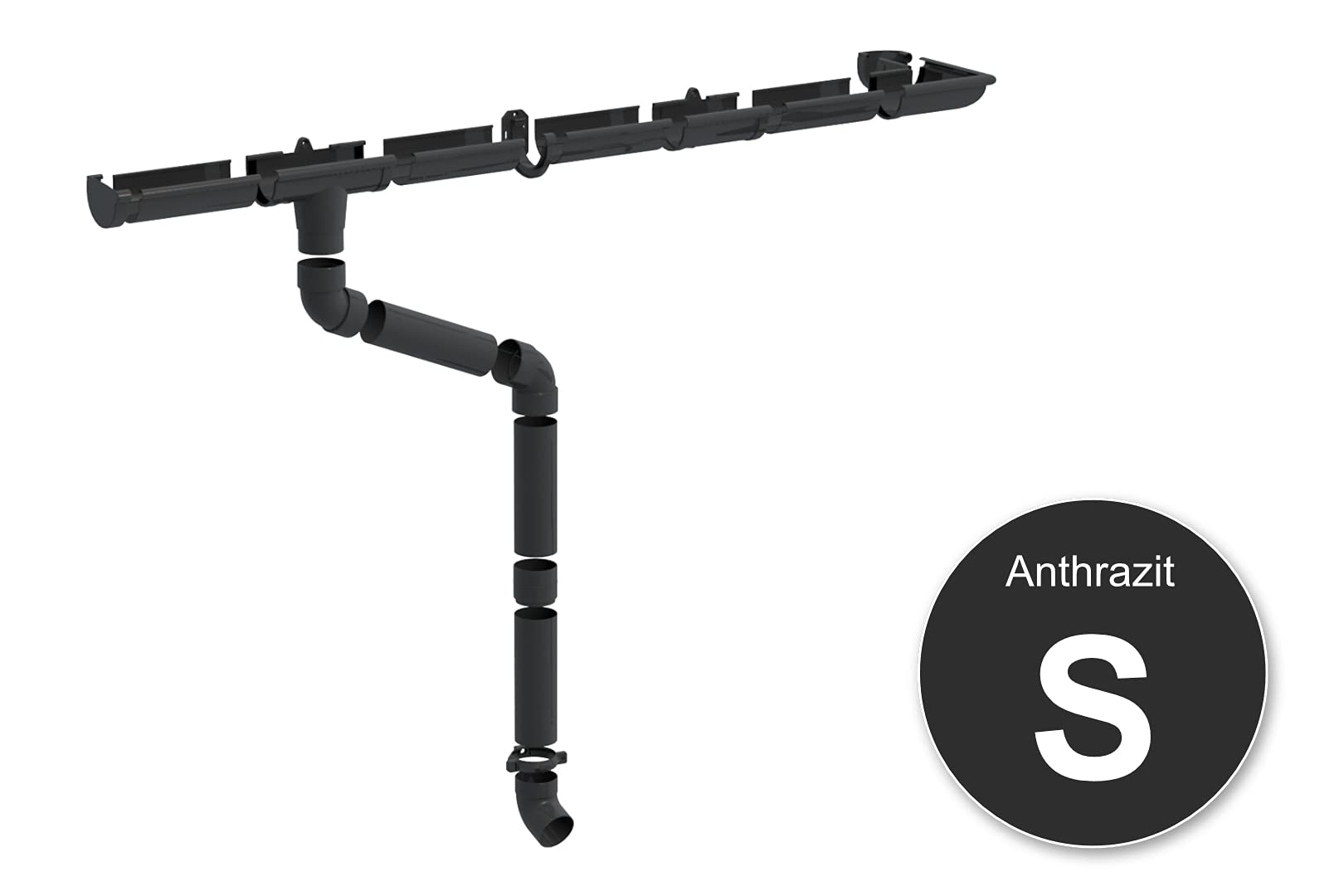 S Jeu complet de gouttières (1 côté du toit) - PVC-U plastique en 4 couleurs, recommandé pour les surfaces de toit < 100m² (kit min. 8 mètres, anthracite) Extension de gouttière
