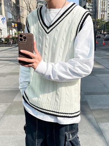 Men's Slim Fit Sweater 1pc Striped V-Neck Sweater Vest3