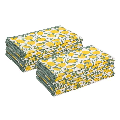 Image of R home Lemon Printed Cotton Table Napkins Set of 12 (40x40 cm / 16x16 Inches) Reusable & Machine Washable Cloth Napkins for Dining Table, Dinner, Parties, Kitchen & Cocktail Use Bulk Value Pack