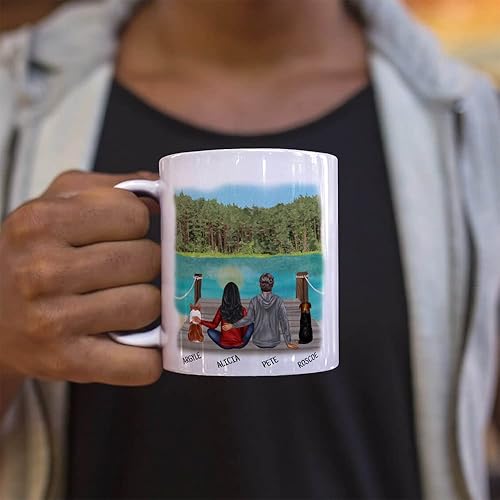 Miniatura 2 de Taza de café personalizada de 11 onzas para parejas y perros, añade hasta 2 perros, nombres y avatar personalizado de hombre y mujer, elige una