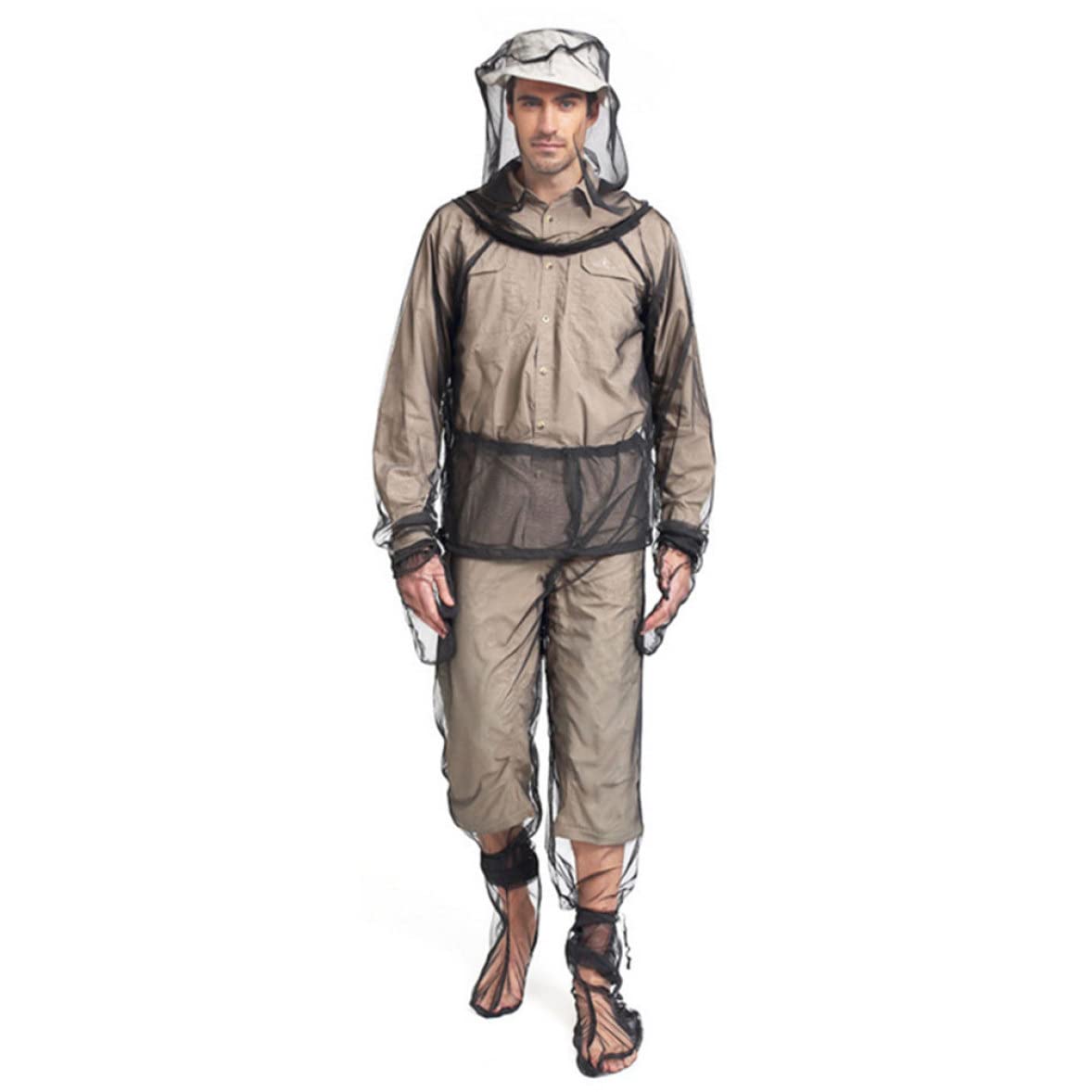 Ropa antimosquitos Traje de mosquitos Protección contra mosquitos 4PCS/Set Mosquiteras transpirables translúcidas Traje de mosquitos ajustable Protección plegable contra mosquitos para acampar S/M
