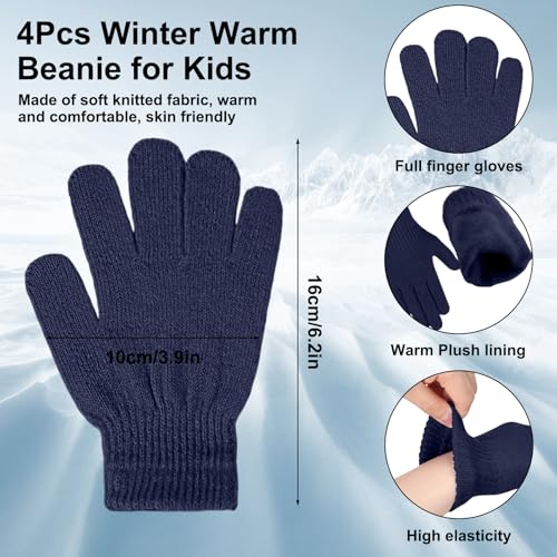 Image of JaGely Kids Beanie and Glove Set Winter Snow Warm Hat and Gloves Unisex Knit Hat with Pompom Full Fingers Ski for Boys Girls