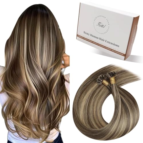 Hetto K Tip Hair Extensions Real Human Hair Brown U Tip Hair Extensions Human Hair Brown Highlights...
