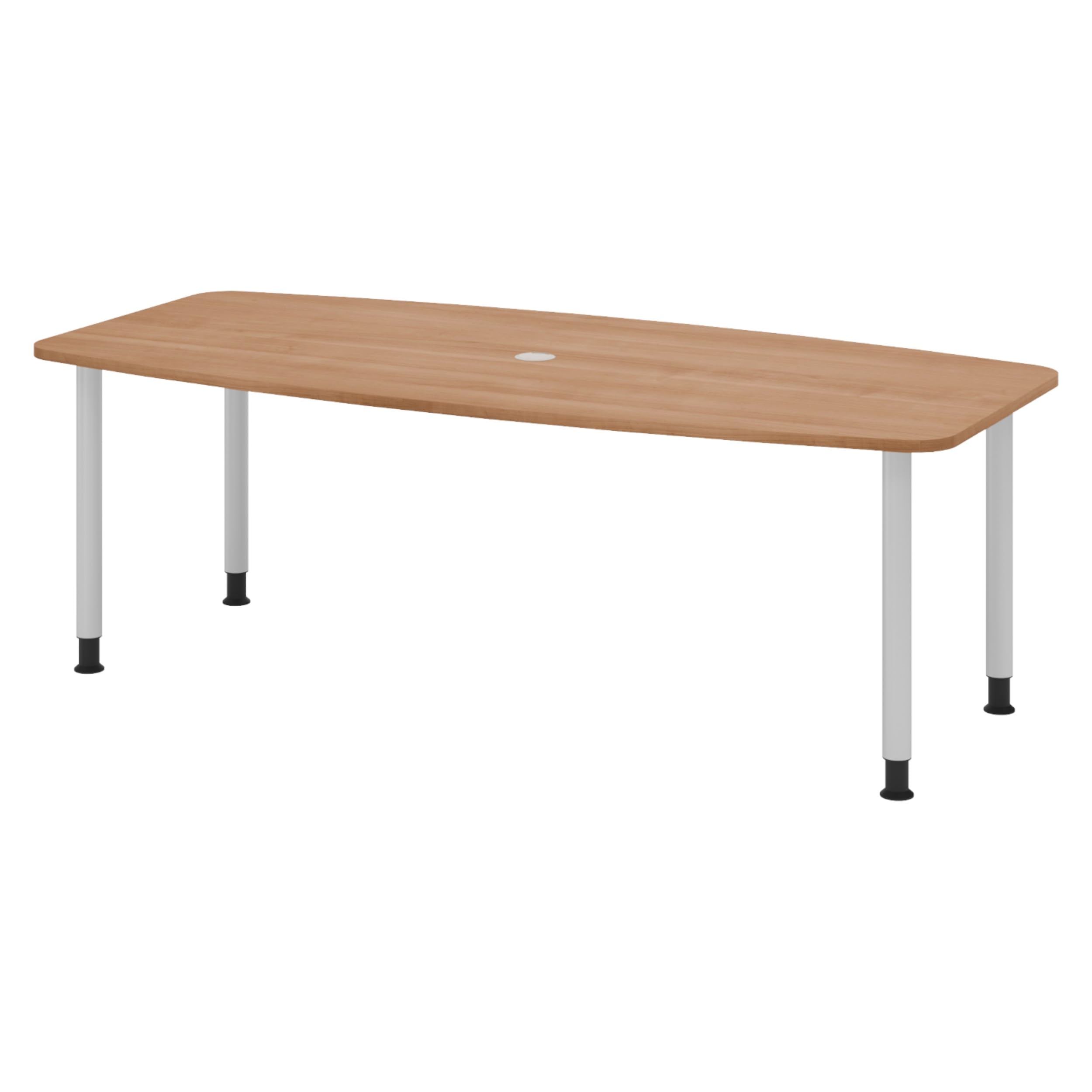 bümö Konferenztisch oval 220x103 cm großer Besprechungstisch in Nussbaum, Besprechungstisch mit Gestell in Silber, Meetingtisch für 8 Personen, XL-Tisch für Besprechungsraum & Meeting