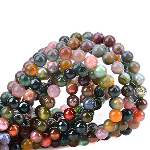 Image of 100Pcs Natural Crystal Beads Stone Gemstone Round Loose Energy Healing Beads with Free Crystal Stretch Cord for Jewelry Making (Indian Agate, 6MM)