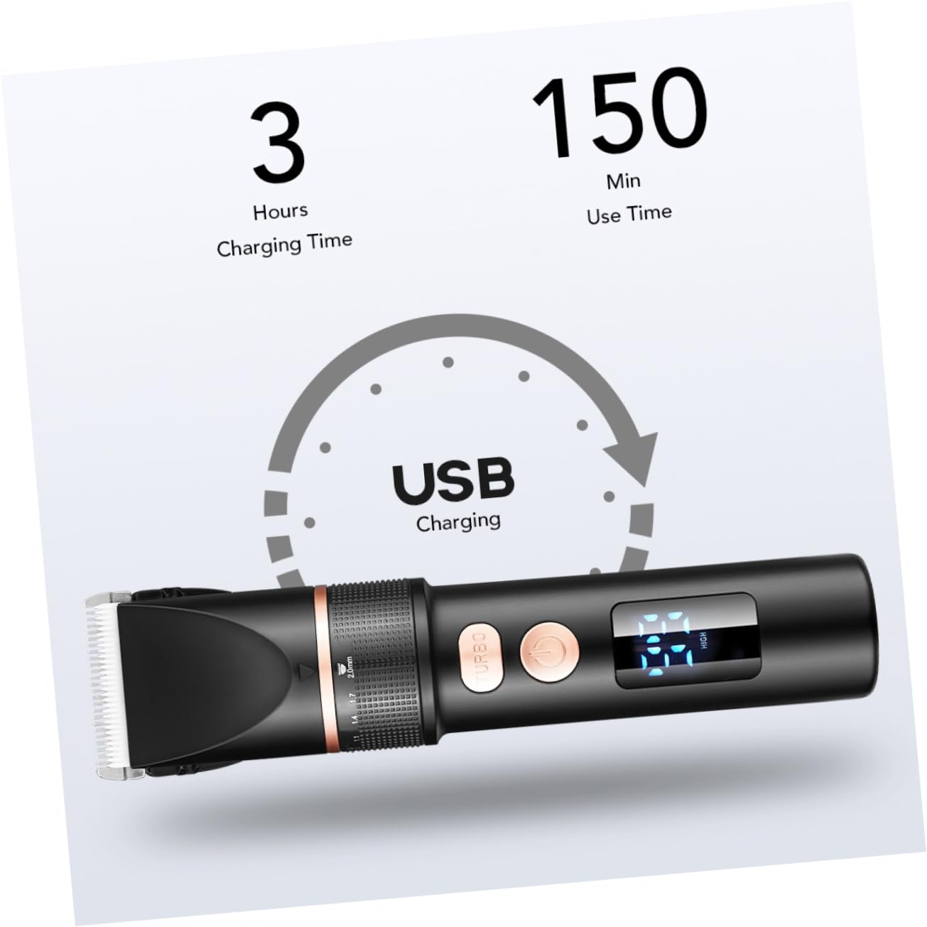 PACKOVE Tagliacapelli Elettrico Ricaricabile Display Lcd 3 Velocità Regolabili Design Ergonomico in Acciaio Inossidabile per Viaggio e Uso Professionale