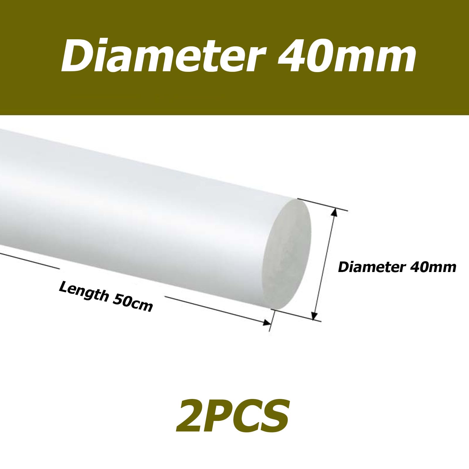 Barra Tonda in Nylon PA6, Asta in Plastica Antiurto per Cuscinetti, Boccole E Parti Meccaniche, Lunghezza 50cm,40mm/2pcs