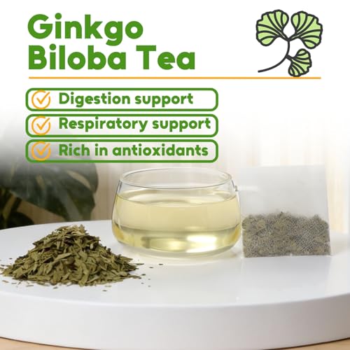 Image of Olvvla - Ginkgo Biloba Tea Bags - 75 Count - Premium Ginkgo Biloba Leaves | 100% pure ginkgo leaf herbal tea, light earthy flavor, naturally mild relaxing nutrients, caffeine-free hot brew ready