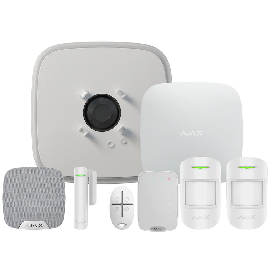 AJAX Systems Kit 2G+LAN Wireless Alarm StarterKit para apartamentos, 2 detectores de movimiento, 1 llavero, 1 teclado, 1 sensor de puerta, 1 sirena doméstica, 1 sirena de calle, tarjeta SIM, garantía