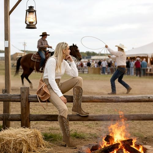 Image of Cowboy Boots for Women, Cowgirl Boots with Embroidered and Chunky Heel, Ideal for Daily Wear and Country Fashion
