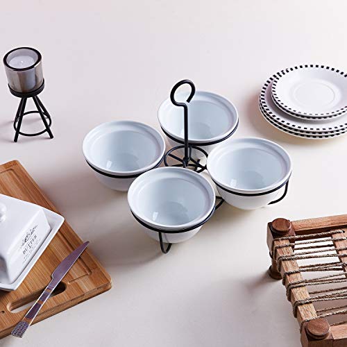 Great Serving4 Round Bowls on Rack, White, GSC.Y21844