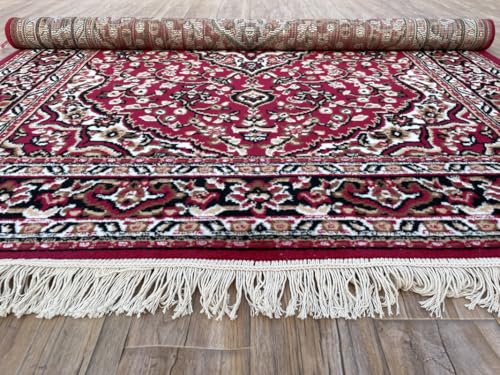Image of TTC THREAD & TEXTURE CARPET Traditional Comfort: Power-Loomed Carpets for Living Room- Every Space Area Rug Color Red Size 4x5.5 Feet (110x173cm)