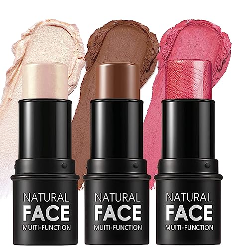 3 Stück Creme-Konturenstifte, Schattierungen mit Highlighter, Bronzer und Rouge, Wasserfester Konturenstift für das Gesicht, der das Gesicht leicht modelliert und ein leichtes Finish-Makeup schafft