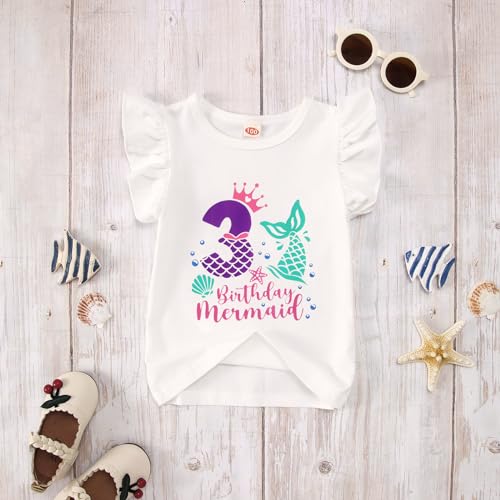 IZYJOY Birthday Mermaid Outfit Toddler Baby Girl 1st 2nd 3rd 4th 5th Ruffle Sleeve Romper Top Flared Pant Set Summer Clothes3